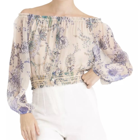 Secret Mission Tops - Secret Mission Cassandra Off The Shoulder Floral chiffon long sleeve top size M